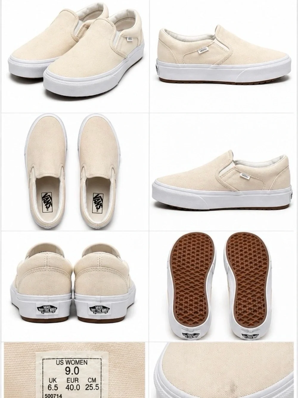 Vans Slip-On Sneakers in Cream with White Soles